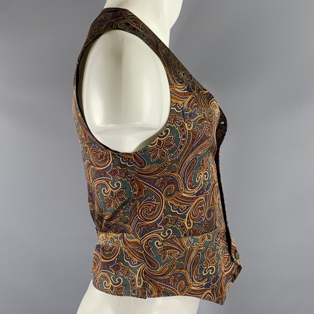 NORDSTROM Size S Green Burgundy Paisley Silk Vest - Picture 3 of 5